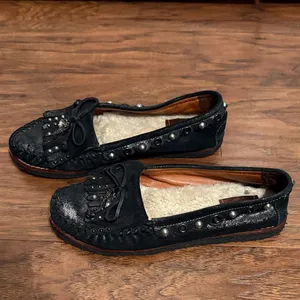 Coach Black Metallic Suede Fringe Roccasin Slip On Moccasin‎ Y2K Charms thumbnail 3