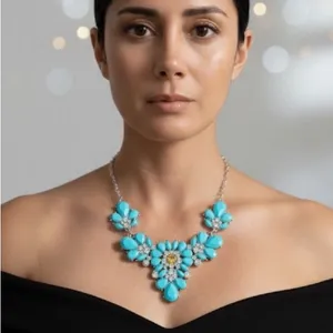 Turquoise Floral Statement Necklace - Women Jewelry thumbnail 1