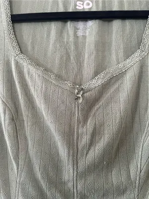 SO Sage Green Pointelle Lace trip Baby Tee Coquette XL Cottagecore thumbnail 3