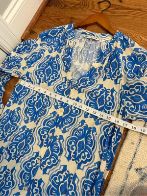 Zara Medallion Print Button Down Tunic Kaftan Midi Dress Size Small thumbnail 6