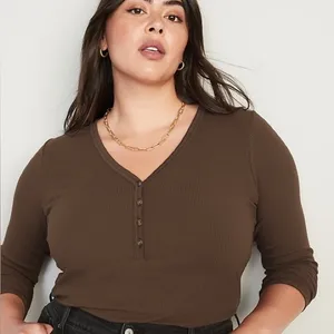 Old Navy Women’s Fitted Long-Sleeve Rib-Knit Henley Top Shirt in Espresso Bark L thumbnail 1