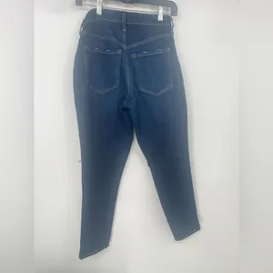 Old Navy Curvy O.G. Straight High Rise Distressed Knee Jeans Dark Wash size‎ 0 thumbnail 4