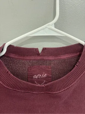 aerie Washed Burgundy Crewneck Sweatshirt oversized small boho Crewneck thumbnail 9