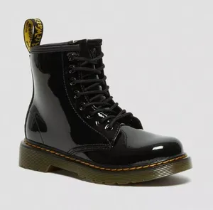 Dr Martens Junior 1460 Patent Leather Lace Up Boots Black 1460J W5 thumbnail 1