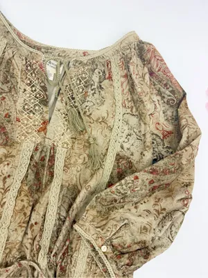 Denim & Supply Ralph Lauren Corduroy Peasant Dress Lace Trim Floral Botanical thumbnail 7
