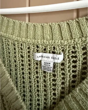 Green American Eagle V-Neck Button-Up Cardigan Medium  thumbnail 2