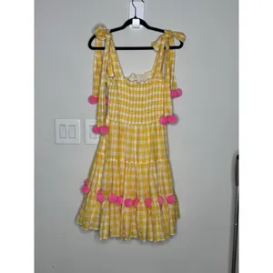 Sundress Pippa Dress Women's M/Large Yellow Gingham Check Pom Pom Boho Revolve thumbnail 4