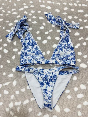 Lovers + Friends Bikini set Take Me Away tie triangle top Bottoms French Floral thumbnail 9