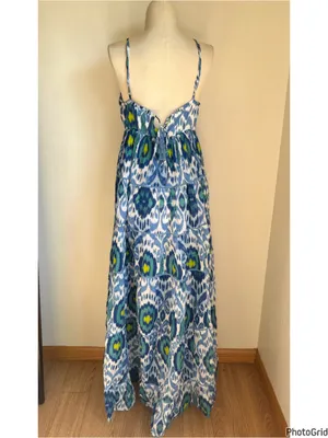 Anthropologie Ro’s Garden Florida Blue Ikat Maxi Dress thumbnail 3