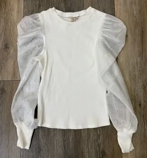 Anthropologie Dolan Top Small White Ribbed Sheer Puff Sleeve Blouse Romantic thumbnail 1