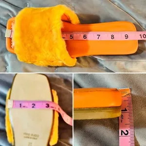 BEAUTIISOLES Faux Fur Sofie Slide Orange Shearling Leather 7.5 NIB thumbnail 11
