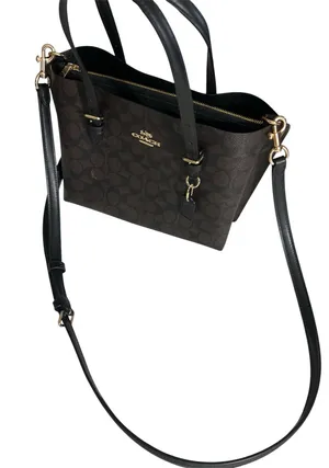 Coach Mollie Tote 25 in Signature Canvas Walnut Black CV965 Crossbody thumbnail 1