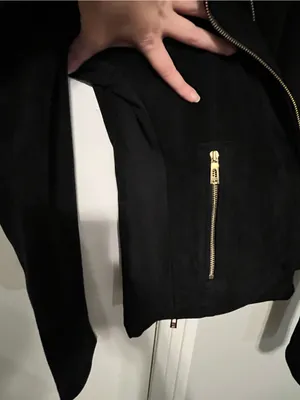 Ivanka Trump Black Faux Suede Moto Jacket With Gold Accents Size S thumbnail 4