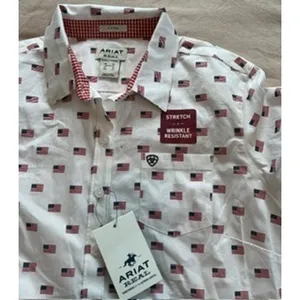 Ariat Real Kirby Stretch Shirt Womens Medium White American Flag Print NWT thumbnail 10