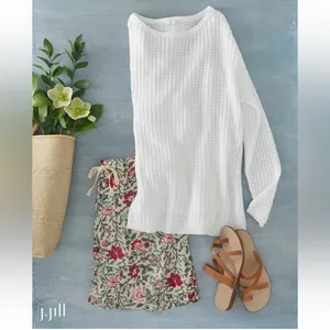 J. Jill Womens Floral Print Rayon Drawstring‎ Shorts Cream Red Teal Size M thumbnail 12