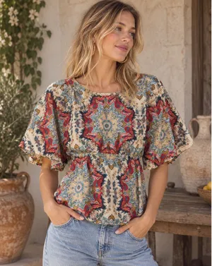 KAS New York Anthropologie Winterstar Mandala Print Blouse Women 6 Multi-Color thumbnail 1