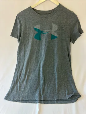 Under Armour Women's Gray Short Sleeve Tee with Teal Logo thumbnail 1