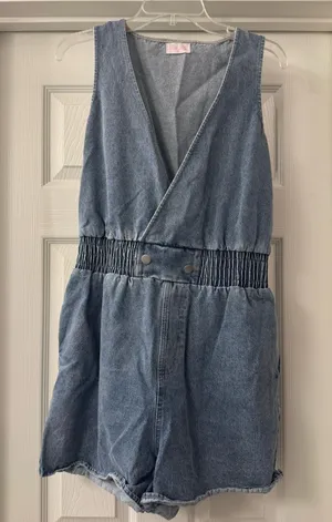 Pink Lily denim smocked romper  thumbnail 1