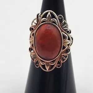 J&T Silver Tone & Red Agate Ring (6) Red thumbnail 2