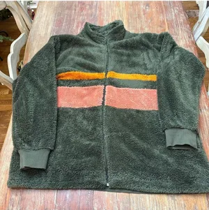 Evy's Tree Hadley Green Striped Plush Jacket 2X thumbnail 1