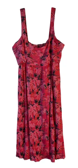 Fresh Produce Pink Floral Tropical Midi Dress XL Smocked Back 21937 Made in‎ USA thumbnail 1