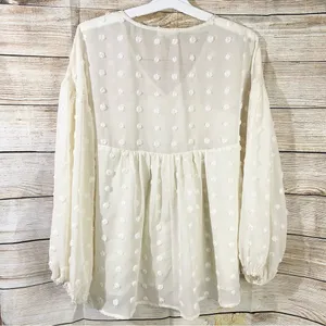 Anthropologie Entro semi-sheer polka dot textured loose fit cream blouse Size Medium thumbnail 11