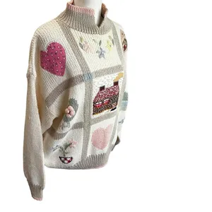 Vintage 90s High Gate Ltd Whimsical Knit Sweater Cottagecore Folk Art thumbnail 4