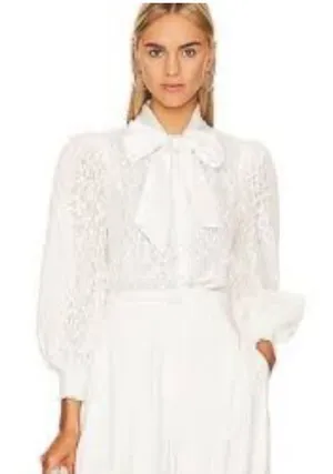 Alice + Olivia Cream Puff Sleeve Blouse Size Medium thumbnail 1