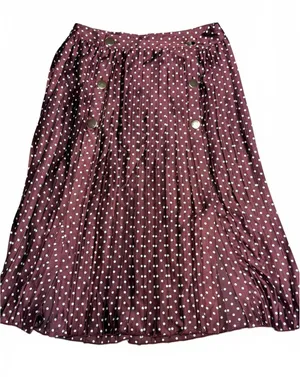 NWT Zara size Small Satin Wine White Polka Dot Flowy Pleated Midi Skirt thumbnail 1