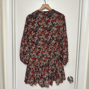 ENTRO | Floral V Neck‎ Button Front Long Balloon Sleeve Chiffon Mini Dress, S thumbnail 2