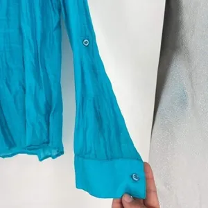 Chico’s Women's Pin Tuck Silver‎ Sequin Roll Tab Sleeves Blouse Turquoise large thumbnail 6