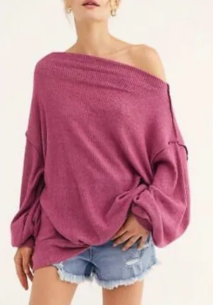 Free People Main Squeeze Hacci Oversized Long Sleeve Top Women’s Size Medium thumbnail 1