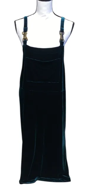 Sag Harbor Velvet Overall Jumper Dress Dark Green Vintage thumbnail 1