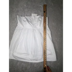 Anthropologie nwt maeve White Pintuck Smocked Babydoll Mini Dress Medium NWT Smocked thumbnail 10