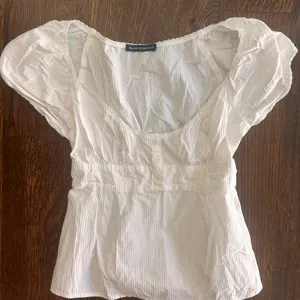 Brandy Melville White Puff Sleeve Button-Front Top thumbnail 1