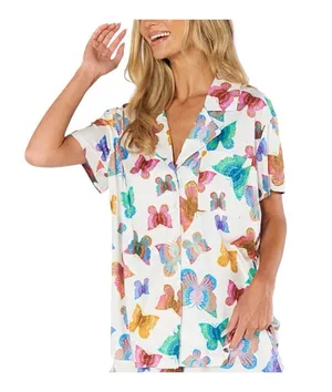 Show Me Your MuMu Pajama Top XS Sunday Morning Rainbow Butterflies Short Sleeve thumbnail 1