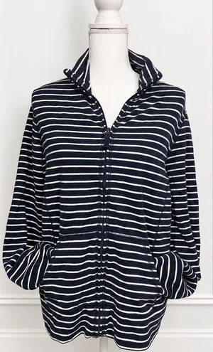 L.L.Bean Ultrasoft Sweats Full Zip Mock Neck Jacket Navy Stripe Women’s L thumbnail 2