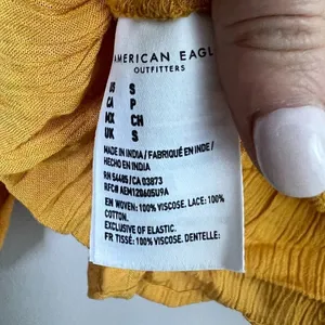 NWT American Eagle Crochet Boho Cropped Ruffle Hem Mustard‎ Yellow Top Blouse thumbnail 11