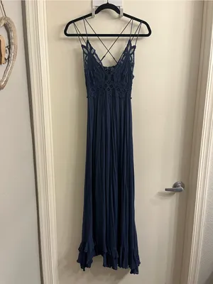 Free People Adella Navy Blue Maxi Dress XS thumbnail 3