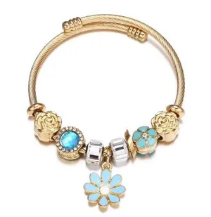 18K Gold Plated Blue Flower Charm Bracelet for Women thumbnail 1