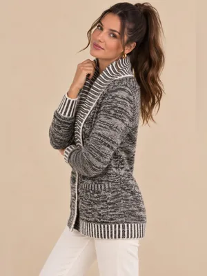 Gap Oversized Marled Black Gray Shawl Neck Button Front Cardigan Sweater XS Cozy thumbnail 2