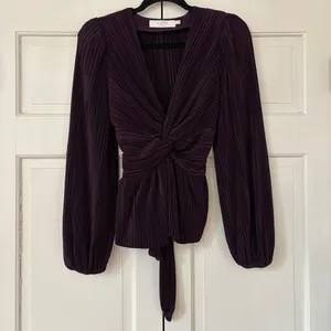 ASTR‎ the Label Plum Purple Plisse Pleated Knot Blouse Puff Shoulder Size Small thumbnail 2