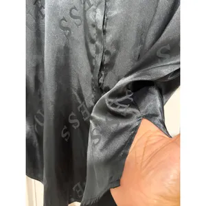 Vintage Guess Los Angeles Black Satin Logo Jacquard Button Down Shirt Large thumbnail 8