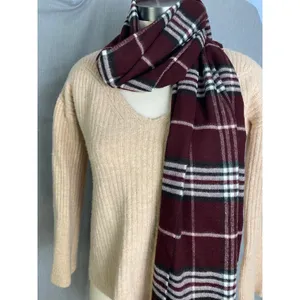 V. Fraas Cashmink Plaid‎ Scarf Burgundy White Black Made Germany Fall Autumn thumbnail 3