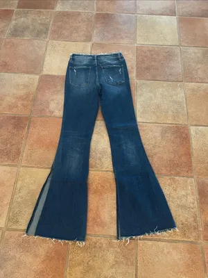 Vervet Frayed Hem Dark Blue Women's slit leg Flare Jeans size 28 thumbnail 6