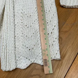 The Limited Handknit Wool Blend Chunky Cardigan Sweater Cream Pointelle‎ S/M thumbnail 5