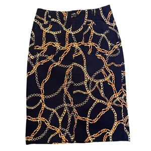 Maeve x Anthropologie The Colette Skirt Navy Gold Chain Motif | Size Small thumbnail 3