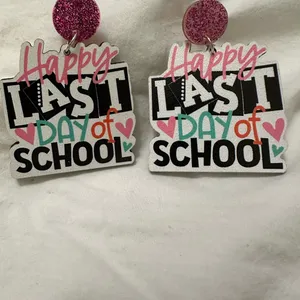 Pink Glitter 'Last Day of School' Earrings thumbnail 3