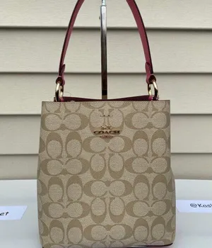 Coach KhakiPink Signature Town Small Bucket Bag thumbnail 1