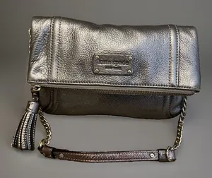 Kate Spade New York Metallic Leather Pewter Bag Shoulder Chain Strap/clutch Y2k thumbnail 1